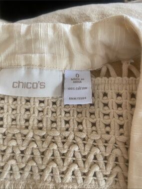 Chico's Cream Crochet Open-Weave Cotton Jacket